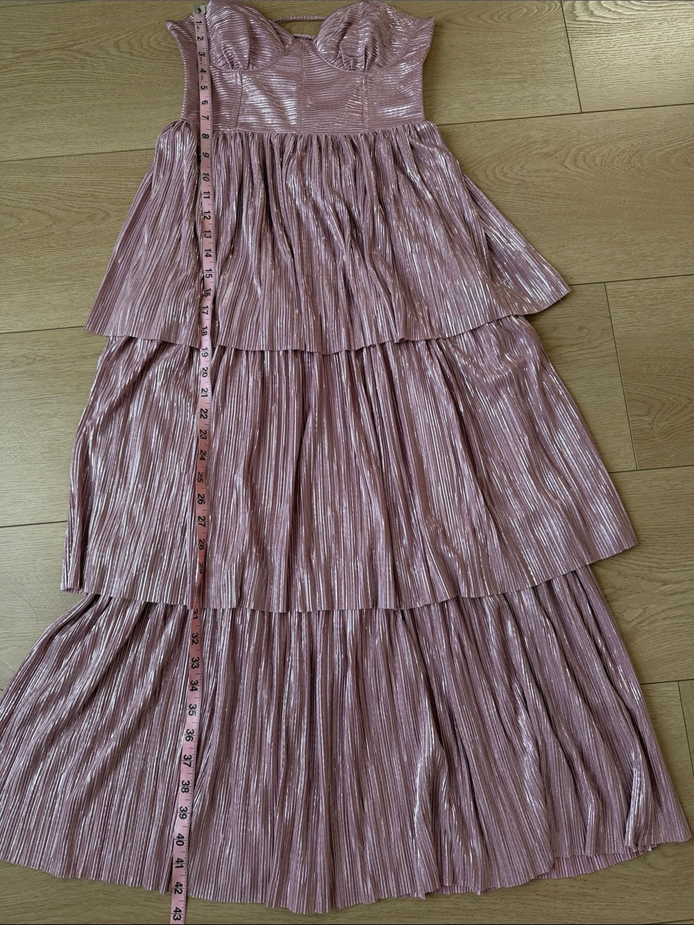 NWT Sabina Musayev metallic pink Tiered Pleated lace back Bustier Maxi Dress S - Picture 8 of 12